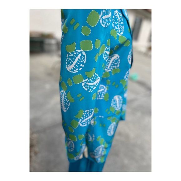 Alfred Sung Vintage 90s 100% Silk 3 Piece Dress Suit Turquoise Green Abstract - Picture 16 of 16
